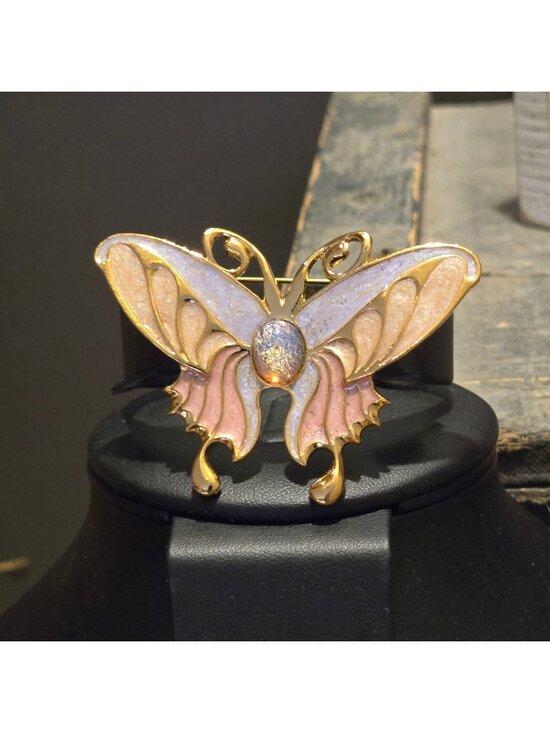 Avon Jewelry - Vintage Avon butterfly Brooch Opalescent and Enamel Victorian Style Pin 1998